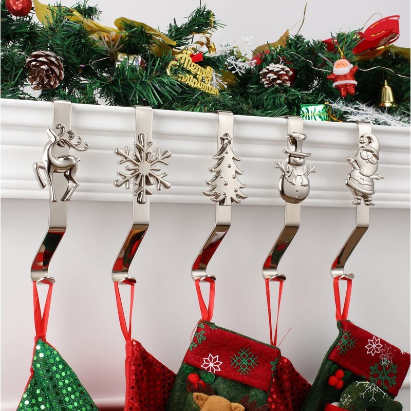 KAHEIGN 5Pcs Christmas Stocking Holders, 5 Styles Snowflake Reindeer Snowman