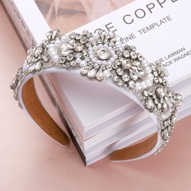 Diademas de cristal para mujer, diademas adornadas con diamantes de imitación, diademas con cuentas de perlas para mujeres y niñas, diadema para fiestas y niñas, accesorios barrocos de moda para el pelo, color blanco perla