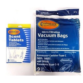 EnviroCare Replacement Vacuum Bags Designed to fit Kenmore Canister Type C or Q 50555, 50558, 50557 and Panasonic Type C-5 9 pack and 8 Scent Tablets