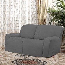 Easy-Going Oversized 6 Pieces Microfiber Stretch Sectional Recliner Loveseat Sofa Slipcover Soft Fitted Fleece 2 Seats Couch Cover Washable Furniture Protector with Elasticity for Kids Pet Gray