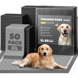 Powools Charcoal Puppy Pads - 50 Packs, 34"×28" Ultra-Large Puppy Pads, Odor-Control Carbon Pee Pads for Dogs, 6-Layer Ultra-Absorbent & Quick-Dry Black Training Pads