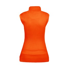 v28 Women Sleeveless High Neck Turtleneck Stretchable Knit Sweater Top, Orange, X-Large