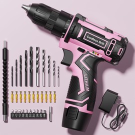 Pink Cordless Drill Set, Electric Power Drill for Women, Lightweight Electric Screwdriver Driver with Battery & Charger, 3/8" Keyless Chuck, Womens Tool Kit for Home DIY Projects
