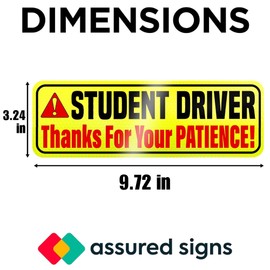 Student Driver Magnet for Car - Extra Strong Hold - 9.72" by 3.24" - 3 Pack - Essential Magnetic New Driver Sticker Signs - Remind Others to Please Be Patient - Bright & Reflective Sign for Rookies