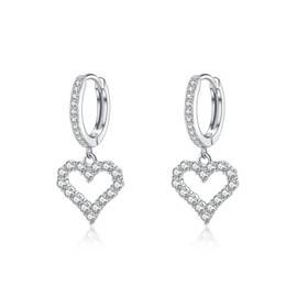 SLUYNZ 925 Sterling Silver CZ Sweet Love Hoop Earrings for Women Teens Hollow Heart Huggie Earrings Drop (A-SILVER)