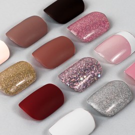 COLOFALLA 288 Pieces Nails for Sticking, Press On Nails, Artificial False Nails, Fake Nails, Short Glitter, Matt, Red, Pink, French Fingernails, DIY Nail Art