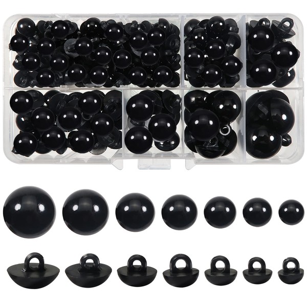 TOAOB 200pcs Sew On Mushroom Domed Eyes Round Black Plastic