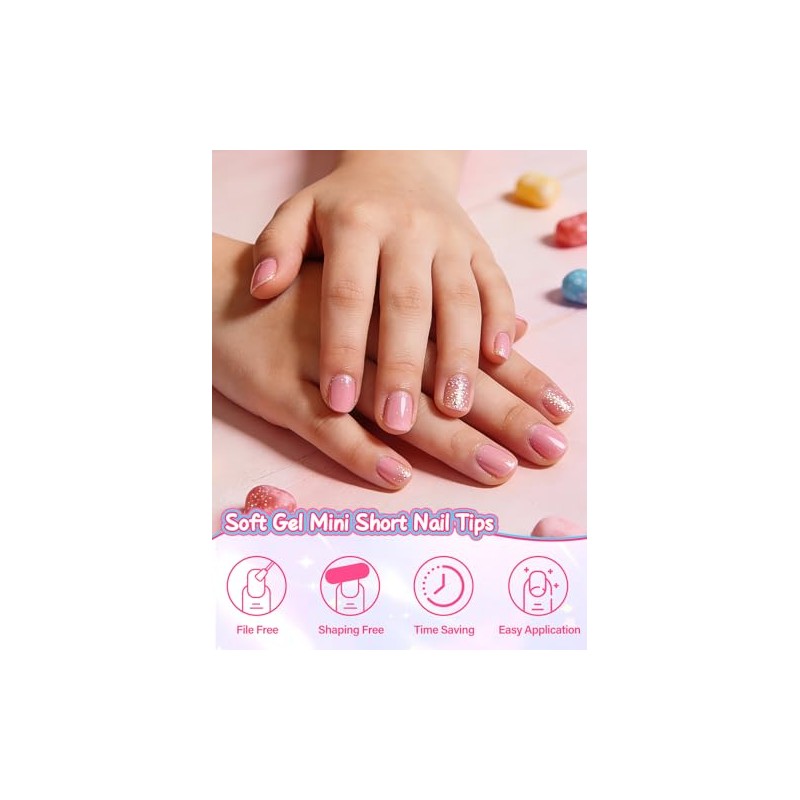 EBANKU 240 uñas postizas para niños, cortas y transparentes, para