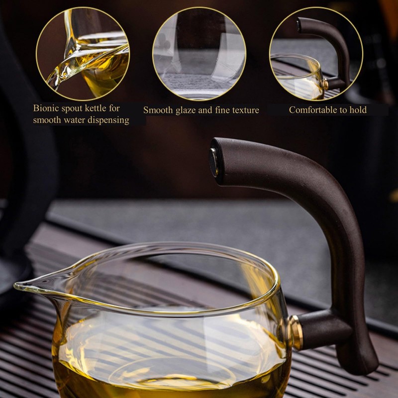 Lazy Kungfu Drip Teapot Magnetic Semi-Automatic Glass Teapot Wooden Glass