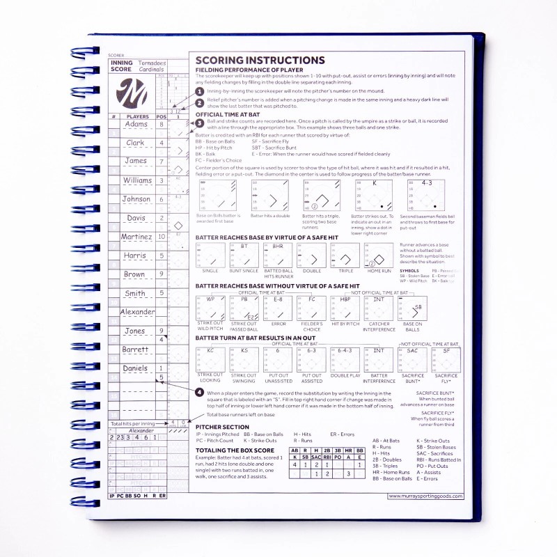 Murray Sporting Goods Premium Baseball Softball Scorebook - 60 Games