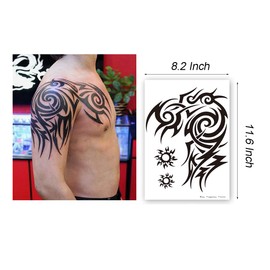 Kotbs 2 Sheets Temporary Tattoos for Men, Large Size 8.27'' x 11.67'' Lasting Tribal Tattoo Temporary Stickers for Adults Make up Body Arm Shoulder