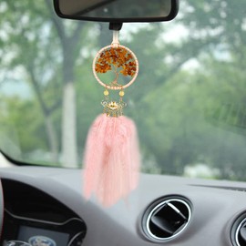 Lora Rossie Dream Catcher Handmade Car Rear View Mirror Pendant White Feather Dream Catchers with Crystal Beads Tree of Life Car Charm Diameter 3.5 Inch (Colorful)