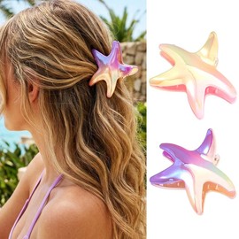Fashey Starfish Hair Clips Acrylic Claw Clip Mermaid Hair Clips Beach Hair Accessories for Women (Pink+Purple)