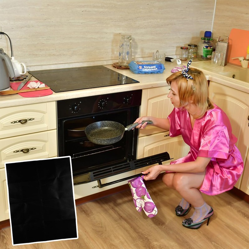Lotsdonxia 2 Pcs Reusable High-Temperature Black Oven Liner Eco-Friendly Non-Stick