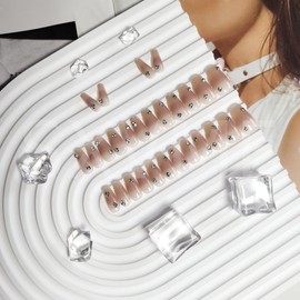 Gradient Pink Press on Nails Medium Coffin Aura Gel Nails Press ons SXVME 3D Handmade Fake Nails with Diamond Designs Cute Blush Pink Acrylic Nails Natural Spring Glue on Nails Short False Nails 30Pcs