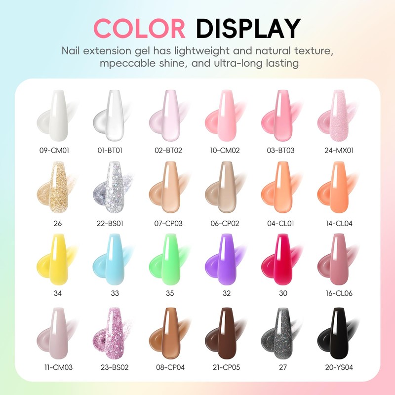 PEACECOLOR 50Pcs Poly Nail Gel Kit with U V Light