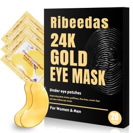 Ribeedas Gold Eye Mask,20 Pairs Golds Eyes Patches,Collagen Moisten Gold Eye Patches for Puffy Eyes,Reduce Dark Circles,Bags,Wrinkles,Under the Eye Self Care