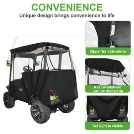 10L0L 2 Passenger Golf Cart Enclosure for Yamaha G14 G16 G22 G29 Drive 2,Waterproof 600D Rain Cover,with Side Mirror Opening,Transparent Tail Light Panel,Foldable Door,Windshield,4-Sided Clear Windows
