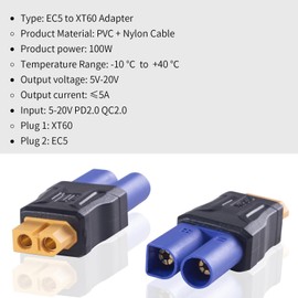 Poyiccot EC5 to XT60 Adapter Injection Molded Connectos, 5Pack EC5 Male to XT60 Female Connector, XT60-EC5 No Wires Connectors RC Battery Adapter for Battery Micro Drone