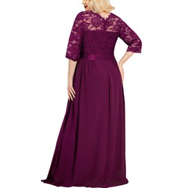 Miusol Women's Formal Floral Lace Plus Size Wedding Maxi Dress Magenta