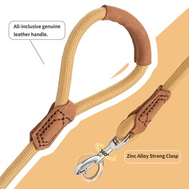 Mile High Life | Premium Leather Handle Dog Leash | Strong Rope Leash | Zinc Alloy Strong Clasp | Small Medium Large Dogs | 4/5/6 Feet(Yellow, 60 Inch (Pack of 1))