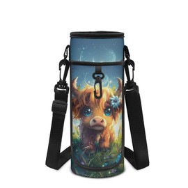 POLERO Highland Cow Water Bottle Carrier Girls Cute Drink Bottle Holder Neoprene Sleeve Sling Pouch for Hiking Camping