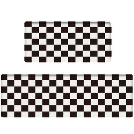 Bulijojo Buffalo Plaid Anti Fatigue Kitchen Floor Mats Set of 2 Waterproof Kitchen Sink Runner Rug Standing Mat Cushioned Kitchen Rugs Comfort Doormat 17"x47"+17"x30" Black