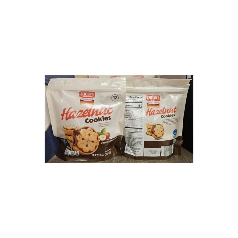 Bentons European Hazelnut Cookies 6.07oz 172g (Two Bags)