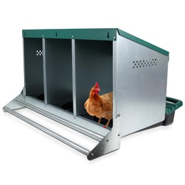 Chicken Nesting Box, 3 Holes Nesting Boxes, Heavy Duty Metal Laying Boxes, Roll Away Nesting Box Egg Collection Tray, with Roosting Pole for Chicken Coop(Green)