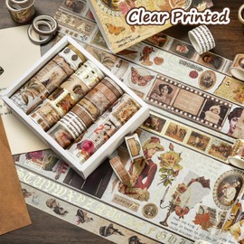 NOGAMOGA Washi Tape Set, 20 Rolls Vintage Washi Tapes, Journaling Supplies, Wide Craft Tape with Gold Accents, Washi Tapes for Scrapbooking Junk Journal Crafts Card Making