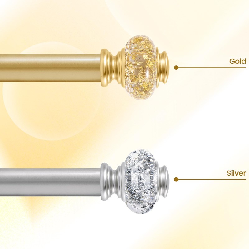 BHSRODS 1" Modern Gold Double Curtain Rod Glass Ends, 48