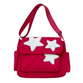 Cute Messenger Bag with Star Cute Coin Purse and y2k keychain,Y2K Star Grunge Bag Shoulder Tote Purse.Tote Book Bag (red)