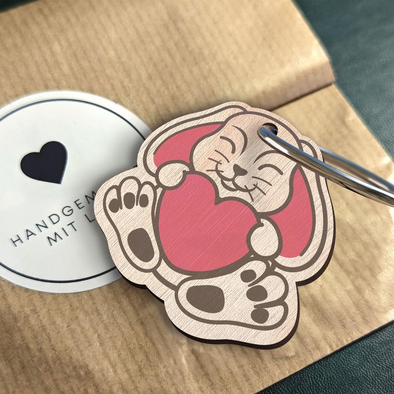 Hase Geschenk - Hase Schlüsselanhänger handgemacht aus Holz, Glücksbringer, Hasenmotiv,