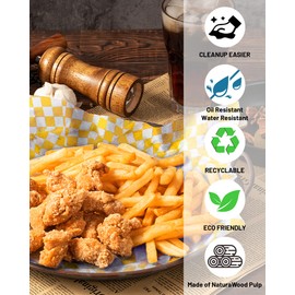 Tikxlafe 12x12 inch Checkered Dry Waxed Deli Paper, 100 Sheets Classic Checkered Wrapping Paper - Yellow