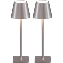 KDG 2 Pack Cordless Table Lamp,Portable LED Desk Lamp, 4000mAh Battery Operated, 3 Color Stepless Dimming Up, for Restaurant/Bedroom/Bars/Outdoor Party/Camping/Coffee Shop Night Light(Brushed Nickel)