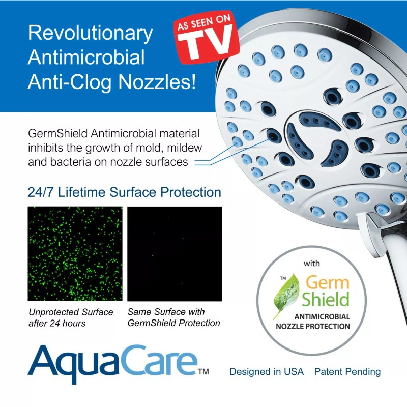 AquaCare AS-SEEN-ON-TV Antimicrobial 50-mode 3-way Shower Combo with Built-in Power