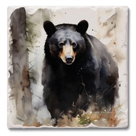 Absorbent Stone Tumbled Tile Coasters, Forest Black Bear, Set of 4