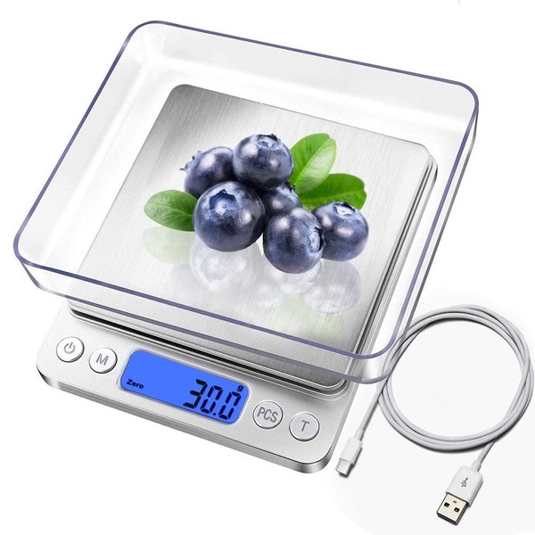 Digital Scales Kitchen Scales, USB Rechargeable, 3kg/0.1g, Mini Food Scale,