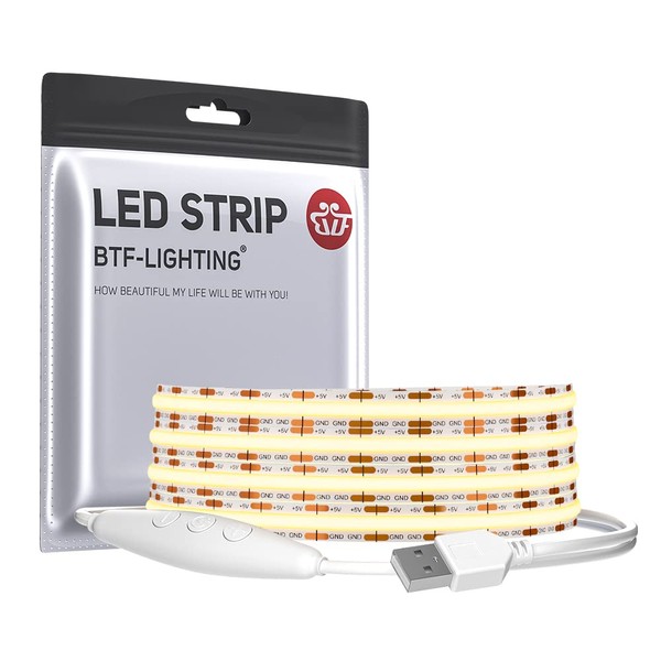 BTF-LIGHTING FCOB COB LED Tape Light USB Light Flexible High