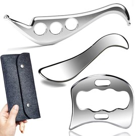 GYX COELE Stainless Steel Gua Sha Massage Tool Set, IASTM Muscle Scraper with Storage Pouch, 3 Pieces
