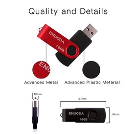 USB Stick Enuoda Rotate Metal Multi-Coloured High Speed USB 2.0 Flash Drive Pack (Silver, Red, Black) 3 x 16 GB 3 pcs