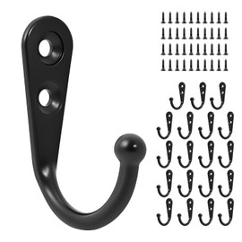 20 Pcs Small Hooks for Hanging, Key Holder, Wall Mount Hook with Stainless Steel Screws, Command Hooks Utility Hangers for Key, Hat, Cup, Coat, Picture (Black)