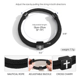 TempBeau WWJD Cross Bracelet for Men Women - Braided Rope Strand Bracelet Birthday Gift Ideas First Communion Confirmation Baptism Christian Easter Gifts for Man,5