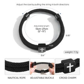 TempBeau WWJD Cross Bracelet for Men Women - Braided Rope Strand Bracelet Birthday Gift Ideas First Communion Confirmation Baptism Christian Easter Gifts for Man,5
