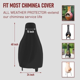 Chiminea Cover Outdoor Waterproof Chiminea Fire Pit Cover Heavy Duty Durable Chimineas Protection Cover with Drawstring (Black, 24D x 48H in)