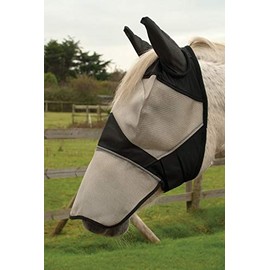 Rhinegold Fly Mask With Ears And Nose - Cob, Black/Grey