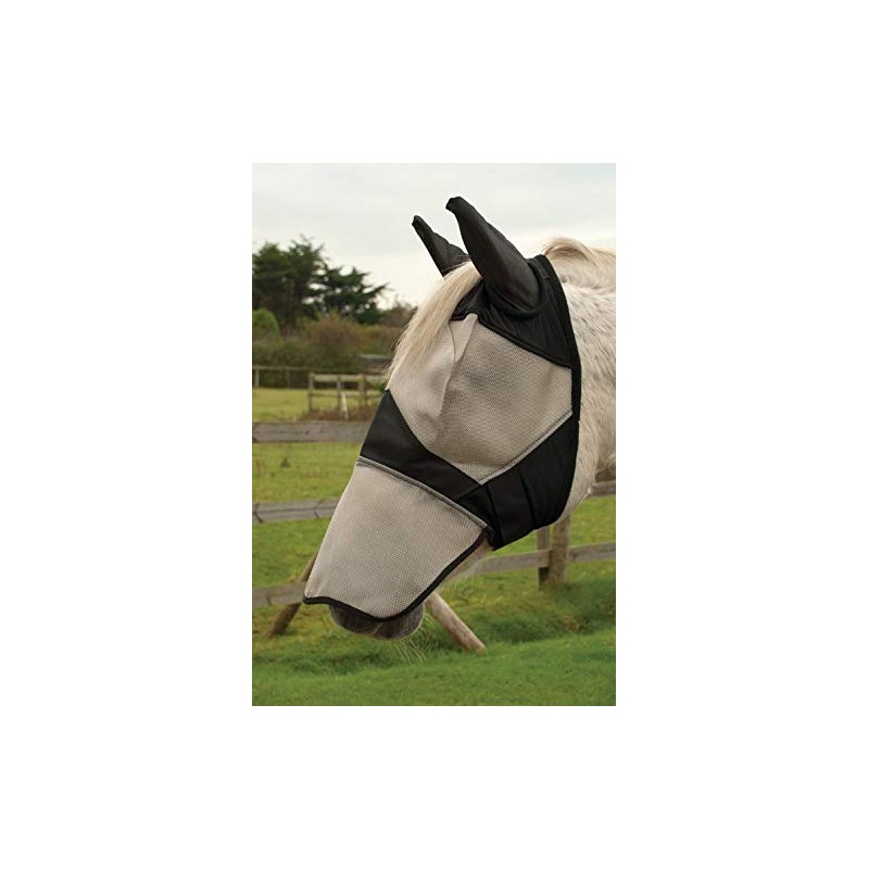Rhinegold Fly Mask With Ears And Nose - Cob, Black/Grey