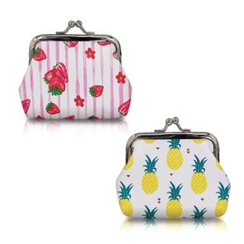 Energather 2pcs Coin Purse, PU Leather Coin Pouch Wallet Pouch for Women and Girls, Compact Change Purse with Kiss Lock for Change, Receipts, Keys (style1)