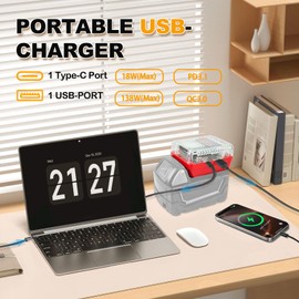 138W Battery Charger Adapter for Milwaukee 18V, Portable Power Station USB Charger Adapter with LCD Display, 2 USB Ports, 1 Type-C Outlet Electronic Device for Work RV Camping Travel(No Battery)