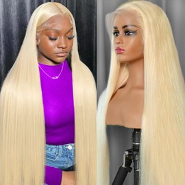 WAQI 32 Inch 613 13x6 Lace Front Wig Human Hair Blonde Wig Human Hair Straight Lace Front Wigs Human Hair Pre Plucked 613 HD Lace Frontal Wig 13x6 Wigs For Women 613 Human Hair Wig With Baby Hair